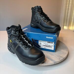 New Reebok Unisex Black Leather Work Boots Trainex Size Men's 8.5 Wmn's 10.5